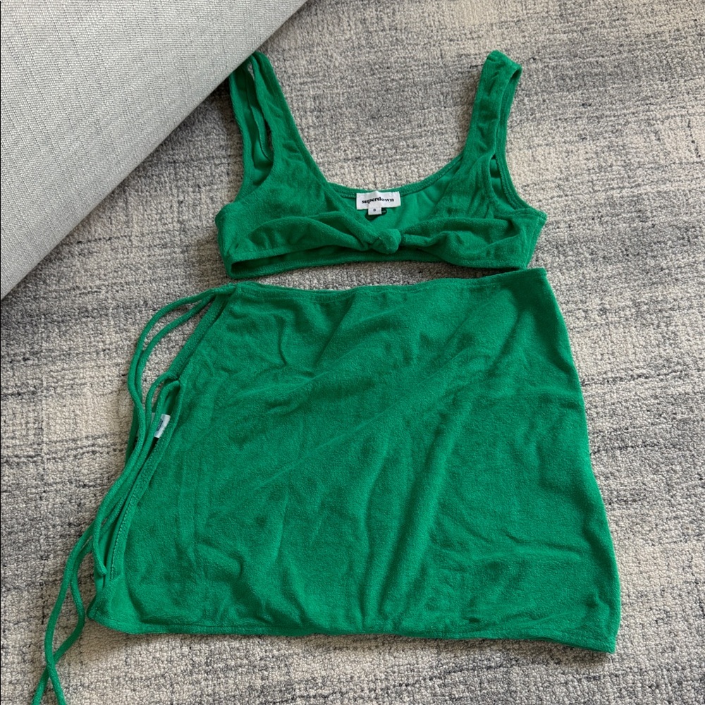 Superdown Green Crop Top and Skirt Set